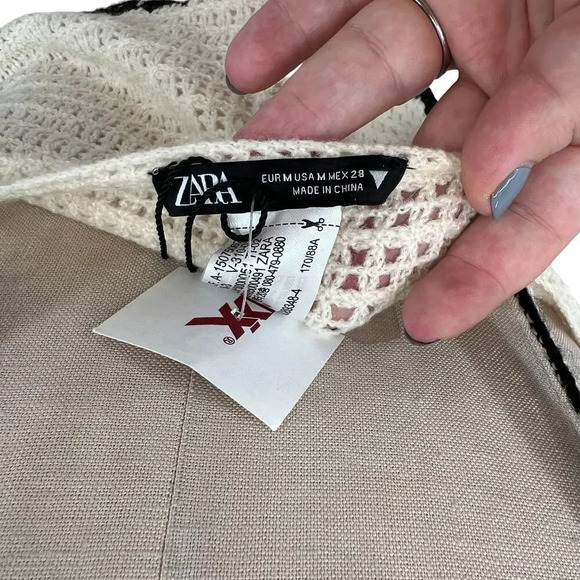 Zara Crochet Corset Cream‎ Black Knit Tank Top Size Medium - Picture 8 of 10